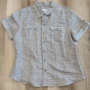 Christopher & Banks Women’s Linen Blend Button Front Shirt Large Brown Pattern